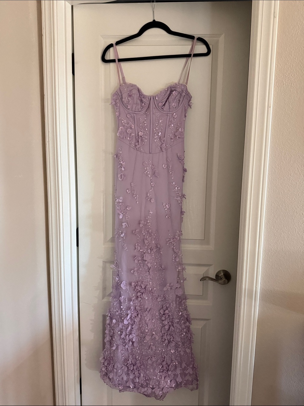 OH POLLY Lilac 3D Floral Appliqué Gown